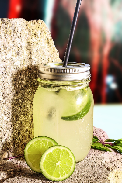 Juice in a regular mouth mason jar. 